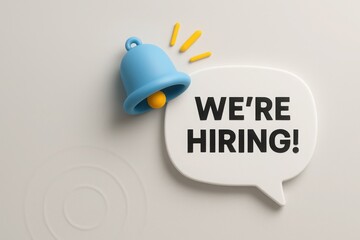 We’re hiring notification banner featuring 3D bell icon with clean modern bright job announcement style