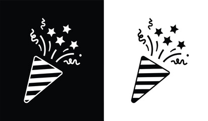 Fototapeta premium A striking visual representation showcases a party horn emitting celebratory sparkles and stars depicted in both black and white contrast highlighting festive joy high quality