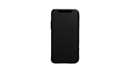 Naklejka premium Black smartphone facing forward on black background, blank screen