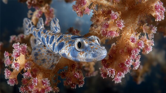 Captivating Image of a Leopard Toby Fish Amidst Vibrant Soft Coral Reef Ecosystem