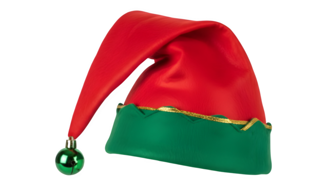 Festive elf hat with bell detail isolated on transparent background - Powered by Adobe