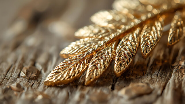 Golden Fern Brooch on Weathered Wood