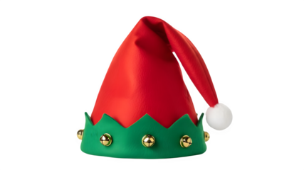 Festive red and green elf hat isolated on transparent background
