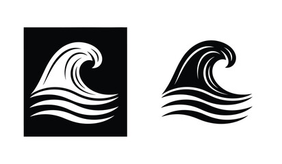 This striking monochrome image showcases two stylized depictions of ocean waves appearing as bold graphic elements against a dark background symbolizing power high quality professional