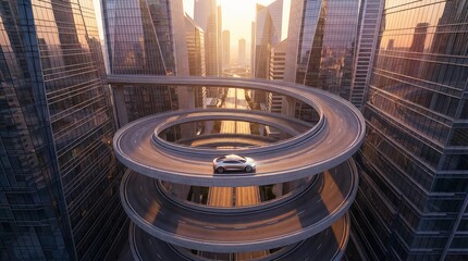 Futuristic City with Spiral Highway