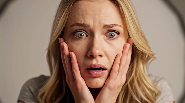Woman's Facial Expressions Displaying Surprise or Shock, In Sequence, Close-Ups