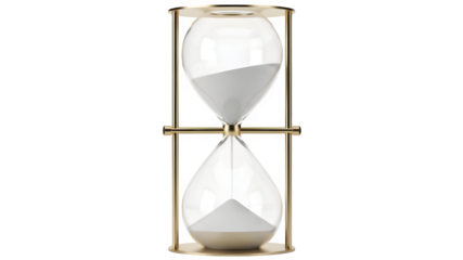 Elegant golden hourglass with white sand isolated on transparent background
