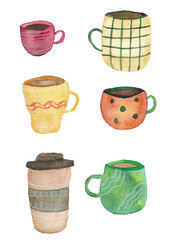 Coffee cups watercolor illustration