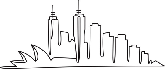 Continuous Line Art of Melbourne Skyline with Smooth Outline Minimal Illustration