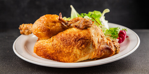 holiday chicken baked half chicken grill tasty snack fresh gourmet food background on table  rustic food top view copy space