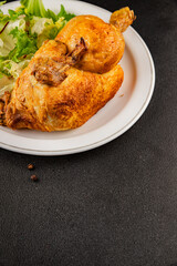 holiday chicken baked half chicken grill tasty snack fresh gourmet food background on table  rustic food top view copy space