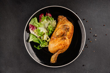 holiday chicken baked half chicken grill tasty snack fresh gourmet food background on table  rustic food top view copy space