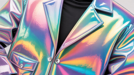 Vibrant holographic jacket with rainbow colors and shiny surface