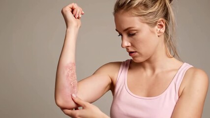 Woman Examining Skin Condition On Arm, Showing Various Stages Of The Ailment