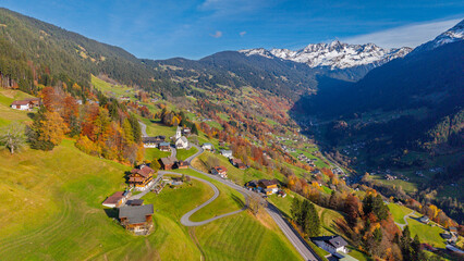 The village of Kristberg Montafon Valley, State of Vorarlberg, Austria, Drone Photography