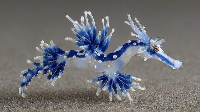Close up macro shot of a vibrant blue glaucus atlanticus or sea swallow species