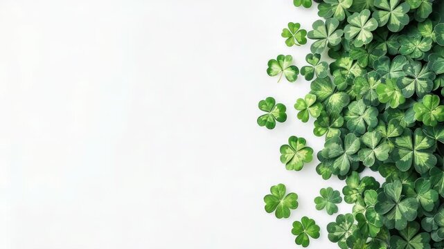 Video of a group of four-leaf clovers on a white background, great for use in designs and projects related to good luck and prosperity