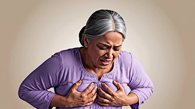 Woman Experiencing Chest Pain, Anguish and Breathing Difficulties: Health Crisis