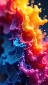A vibrant close-up of intensely colored paint swirling, depicting the unrestrained energy and unstoppable force of complete passion , splash, intense