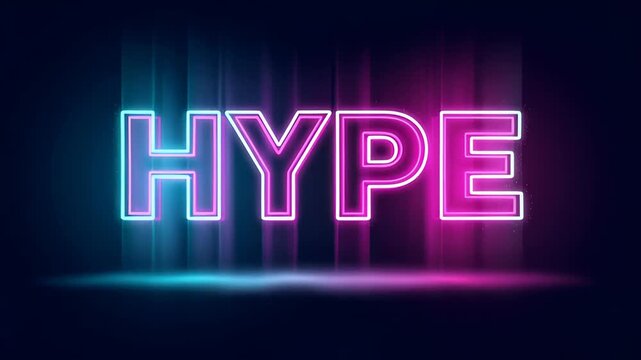 Glowing hype neon sign with pink and blue light effects. Futuristic typography collection for social media promotion, advertising banners or modern event announcements