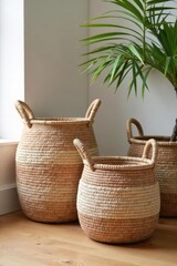 Stylish woven rug baskets in a variety of sizes and textures, perfect for storage and home decor  These handcrafted containers add warmth and natural beauty to any room , woven basket, coastal decor
