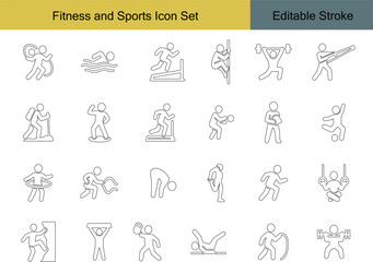 Fototapeta premium Fitness and Sports Line Icon Set – Exercise, Training, Workout, Activity Symbols