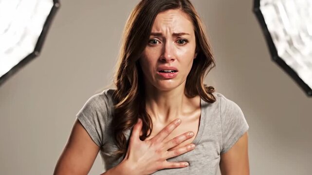 Woman Experiencing Panic, Fear, And Distress, Expressed With Emotional Reactions