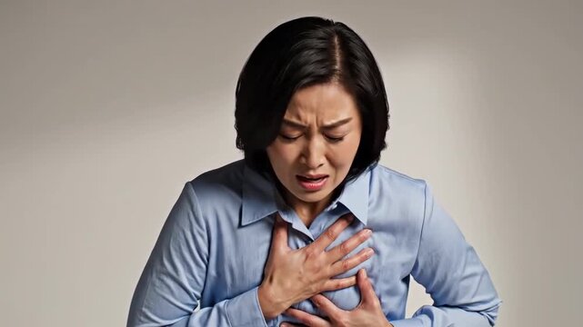Woman Experiencing Panic, Holding Chest, Displaying Discomfort and Emotional distress Sequence
