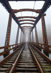 Bridge Formed Intertwined Whale Ribs Rusted Railway Tracks Mist