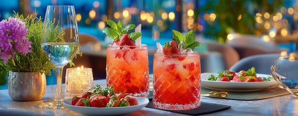 Elegant Summer Evening with Strawberry Cocktails and Candlelight Ambiance