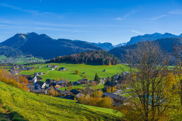 Obraz premium The village of Schwarzenberg, Bregenzer Wald Region, State of Vorarlberg, Austria