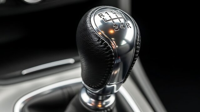 Closeup of car gear shift lever in modern vehicle