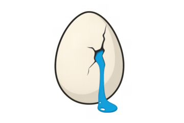 Egg cracking and crying blue tears, illustrating sadness, broken feelings, and emotional pain on a transparent background