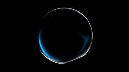 Minimal glowing orb with blue and violet neon reflections forming a clean futuristic sphere on a dark background.