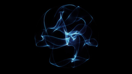 Blue fractal energy sphere with glowing fluid lines forming dynamic abstract motion on a dark futuristic background.