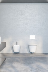 Gray minimalist bathroom interior with toilet. 3d rendering