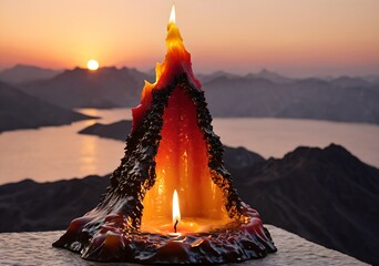 Candle Flame Transforming Into Miniature Sunrise Molten Wax