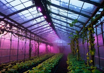Cybernetic Greenhouse Vines Glow Like Data Lines Misty Neon