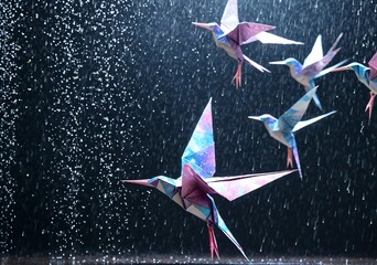 Flock Origami Birds Made Holographic Paper Flying Through Digital