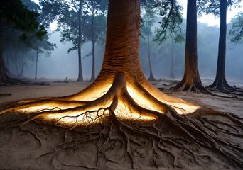 Gigantic Tree Roots Shaped Like Human Veins Glowing Beneath