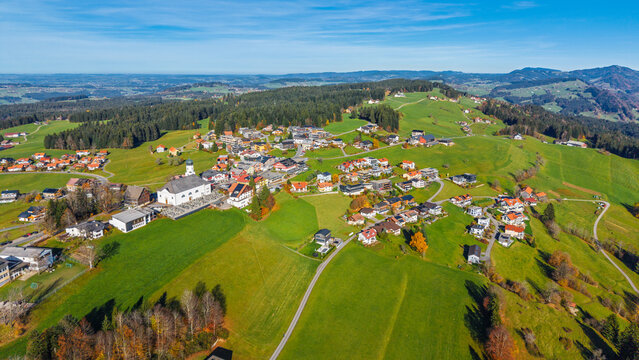 The village of Sulzberg, Bregenzer Wald Region, State of Vorarlberg, Austria