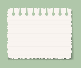 Torn edge paper note with lines on sage green background for writing or drawing ideas