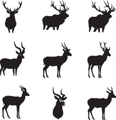 Collection of Deer Silhouettes in Various Poses