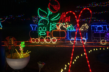 Festive Holiday Lights Outdoors in Winter