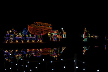 Outdoor Holiday Lights in Winter at night.