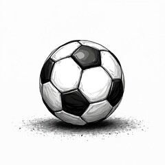 Naklejka premium Hand drawn soccer ball graphic on white background. Classic black and white pentagon pattern design. Sports illustration object ready for use. Game equipment.