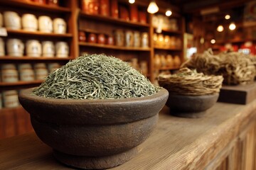 Herbs and spices displayed in local market setting