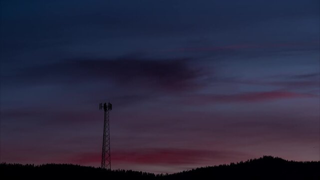 Cell Tower Sunrise With Dawn Clouds Timelapse