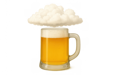 Beer mug generating a fluffy cloud of foam, symbolizing refreshing drink dreams and lighthearted beverage concepts