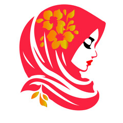 Obraz premium Elegant Hijabi Silhouette with Golden Floral Accent for salons 